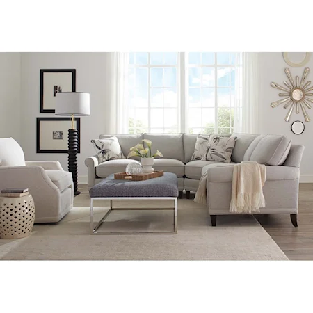 Customizable Sectional Sofa with Rolled Arms, Tapered Legs and Box Style Back Cushions